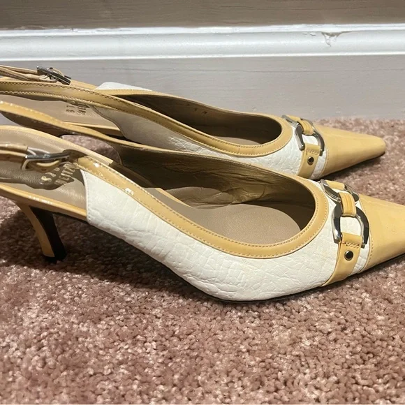 stuart Weitzman White and Yellow Slingback Heels - Picture 3 of 8